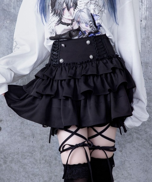 アミリージュ　ハイウエストエンブレムボタン付きフリルパンツ ハイウエストエンブレムボタン付きフリルパンツ（その他パンツ