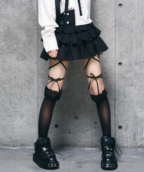 ハイウエストエンブレムボタン付きフリルパンツ（その他パンツ