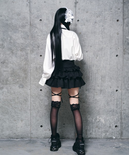 Amilige(アミリージュ)の「ハイウエストエンブレムボタン付きフリルパンツ(その他パンツ・レディース・ストライプ/ブラック・FREE)」の17枚目の写真