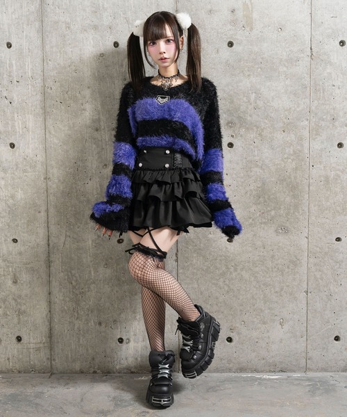 ハイウエストエンブレムボタン付きフリルパンツ（その他パンツ