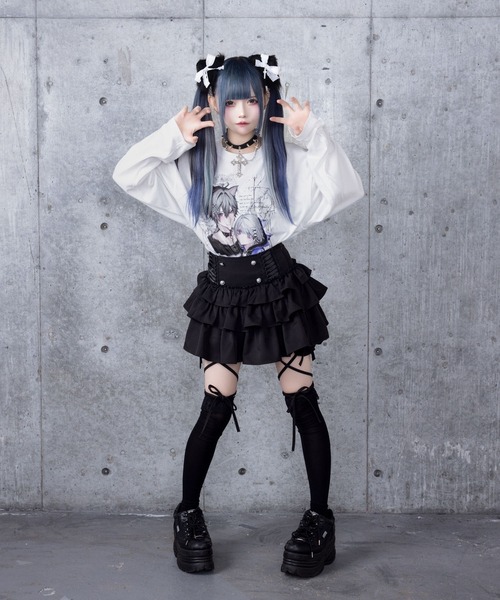 ハイウエストエンブレムボタン付きフリルパンツ（その他パンツ