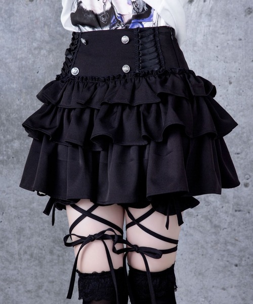 ハイウエストエンブレムボタン付きフリルパンツ（その他パンツ