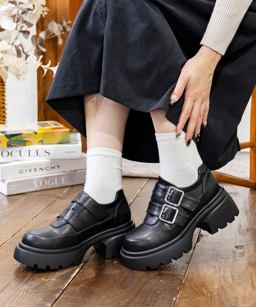 attagirl（アタガール）の「厚底ダブルストラップローファー（ローファー・レディース・ブラック/シルバー/ブラック系その他・LL/3L/S/M/L）」の2枚目の写真