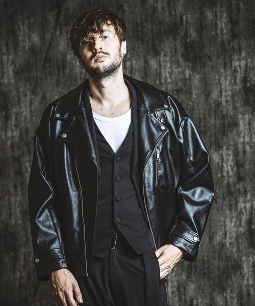 NO ID.(ノーアイディ)の「【NO ID.】Synthetic Leather Big Riders Jacket / シンセティック レザー ビッグ ライダース ジャケット(ライダースジャケット・メンズ・ブラック・ONE SIZE)」の12枚目の写真