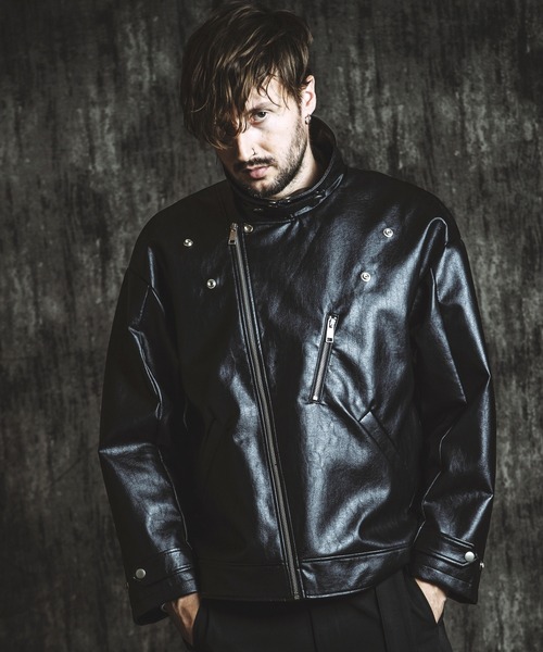 セール】【NO ID.】Synthetic Leather Big Riders Jacket