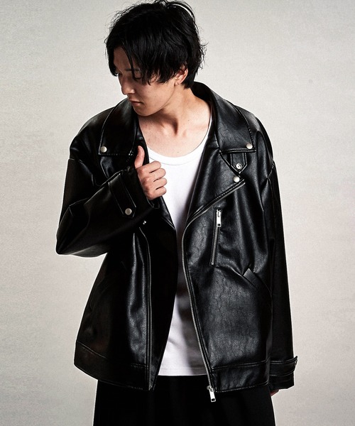 セール】【NO ID.】Synthetic Leather Big Riders Jacket