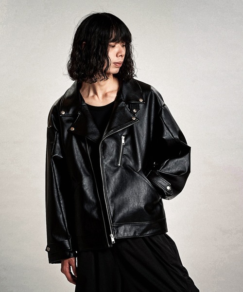 セール】【NO ID.】Synthetic Leather Big Riders Jacket