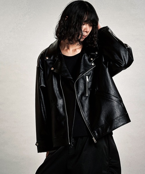 NO ID.(ノーアイディ)の「【NO ID.】Synthetic Leather Big Riders Jacket / シンセティック レザー ビッグ ライダース ジャケット(ライダースジャケット・メンズ・ブラック・ONE SIZE)」の16枚目の写真