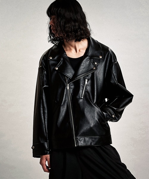 NO ID.(ノーアイディ)の「【NO ID.】Synthetic Leather Big Riders Jacket / シンセティック レザー ビッグ ライダース ジャケット(ライダースジャケット・メンズ・ブラック・ONE SIZE)」の19枚目の写真