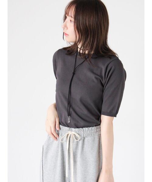 Te chichi TERRASSE（テチチテラス）の「ハーフスリーブニット（ニット/セーター・レディース・チャコールグレー/オフホワイト/ブラウン/パープル・F）」の3枚目の写真