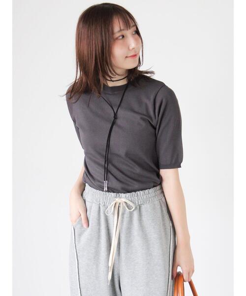 Te chichi TERRASSE（テチチテラス）の「ハーフスリーブニット（ニット/セーター・レディース・チャコールグレー/オフホワイト/ブラウン/パープル・F）」の7枚目の写真