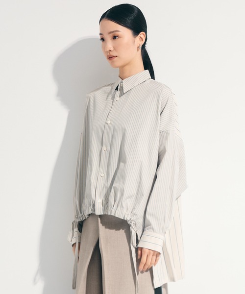 UJOH（ウジョー）の「【UJOH/ウジョー】《STUDIOUS別注》ドローコードストライプシャツ（シャツ/ブラウス・レディース・ベージュ/ライトブルー・2）」の9枚目の写真