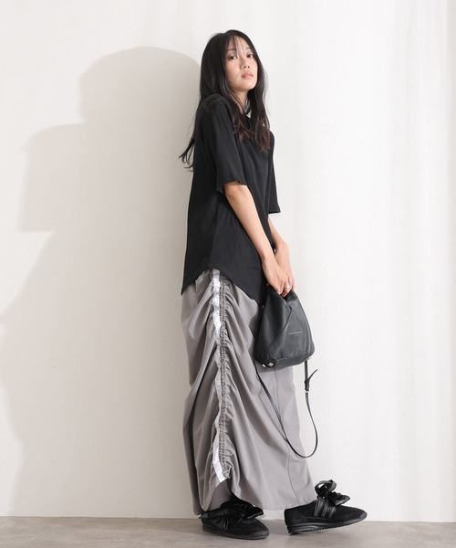 ElegChic（エレグシック）の「2×2リブ プチハイネック半袖Tシャツ（Tシャツ/カットソー・レディース・ホワイト/ブラック・M/L/XL/XXL/4L）」の4枚目の写真