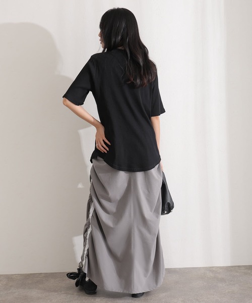 ElegChic（エレグシック）の「2×2リブ プチハイネック半袖Tシャツ（Tシャツ/カットソー・レディース・ホワイト/ブラック・M/L/XL/XXL/4L）」の5枚目の写真