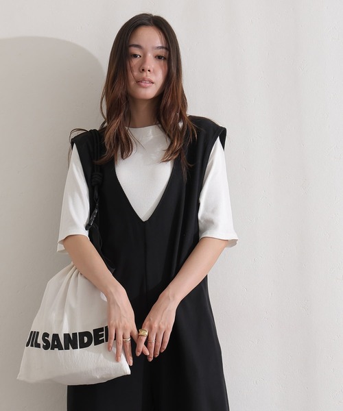 ElegChic（エレグシック）の「2×2リブ プチハイネック半袖Tシャツ（Tシャツ/カットソー・レディース・ホワイト/ブラック・M/L/XL/XXL/4L）」の7枚目の写真