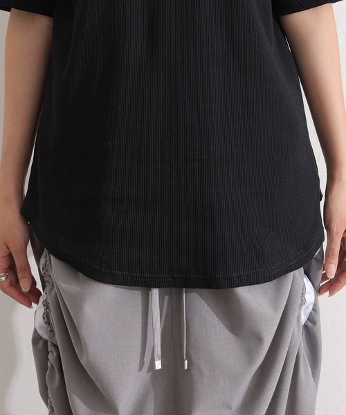 ElegChic（エレグシック）の「2×2リブ プチハイネック半袖Tシャツ（Tシャツ/カットソー・レディース・ホワイト/ブラック・M/L/XL/XXL/4L）」の13枚目の写真