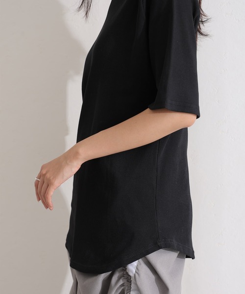 ElegChic（エレグシック）の「2×2リブ プチハイネック半袖Tシャツ（Tシャツ/カットソー・レディース・ホワイト/ブラック・M/L/XL/XXL/4L）」の14枚目の写真