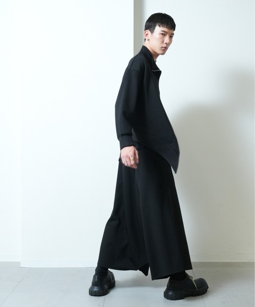 パンツ wide asymmetry pants LINEN COTTON PIN-STRIPED UNEVEN DYEING FRONT TUCK WIDE PANTS(XS