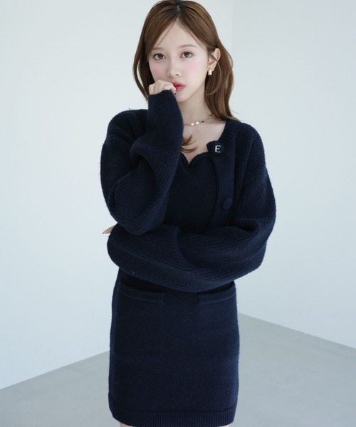 eimy istoire ロゴカーデワンピースニットセットアップ セットアイテム】ロゴカーデワンピースニットセットアップ（ミニ