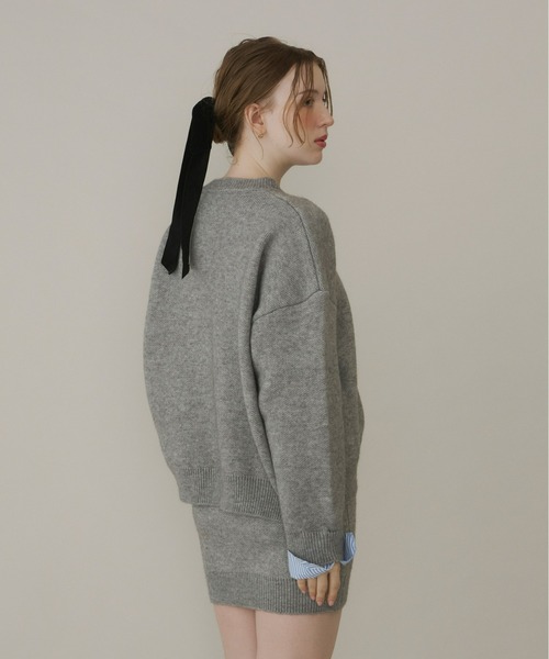 Olu.（オルドット）の「ストライプシャツドッキングニット[セットアップ可能]（ニット/セーター・レディース・ネイビー/グレー・FREE）」の7枚目の写真