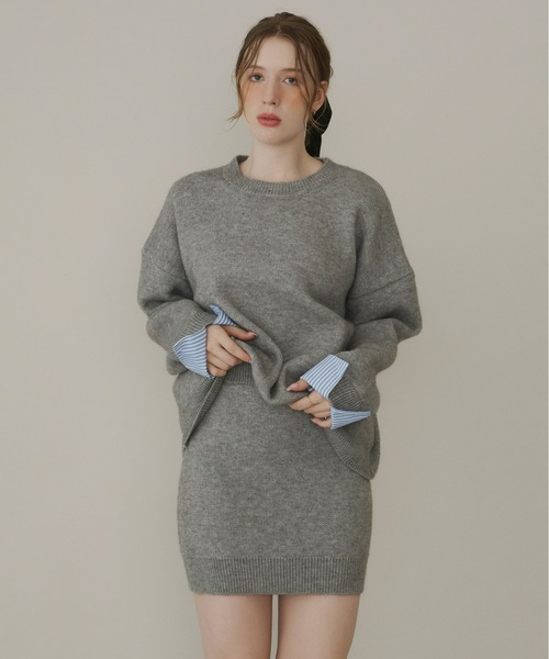 Olu.（オルドット）の「ストライプシャツドッキングニット[セットアップ可能]（ニット/セーター・レディース・ネイビー/グレー・FREE）」の8枚目の写真