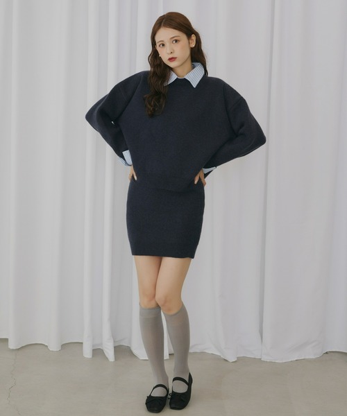 Olu.（オルドット）の「ストライプシャツドッキングニット[セットアップ可能]（ニット/セーター・レディース・ネイビー/グレー・FREE）」の10枚目の写真