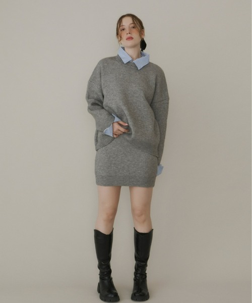 Olu.（オルドット）の「ストライプシャツドッキングニット[セットアップ可能]（ニット/セーター・レディース・ネイビー/グレー・FREE）」の4枚目の写真