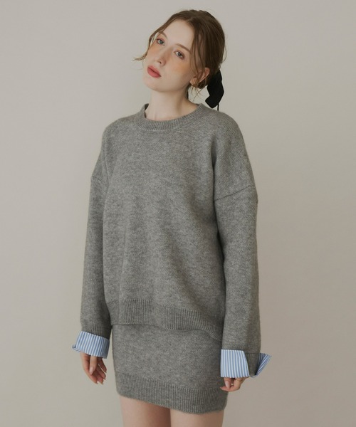 Olu.（オルドット）の「ストライプシャツドッキングニット[セットアップ可能]（ニット/セーター・レディース・ネイビー/グレー・FREE）」の6枚目の写真