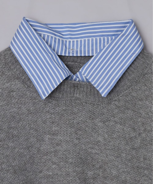 Olu.（オルドット）の「ストライプシャツドッキングニット[セットアップ可能]（ニット/セーター・レディース・ネイビー/グレー・FREE）」の15枚目の写真