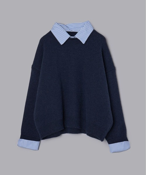 Olu.（オルドット）の「ストライプシャツドッキングニット[セットアップ可能]（ニット/セーター・レディース・ネイビー/グレー・FREE）」の13枚目の写真