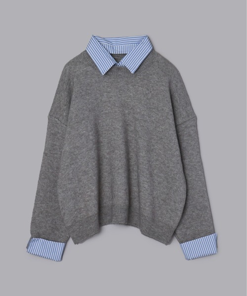 Olu.（オルドット）の「ストライプシャツドッキングニット[セットアップ可能]（ニット/セーター・レディース・ネイビー/グレー・FREE）」の14枚目の写真