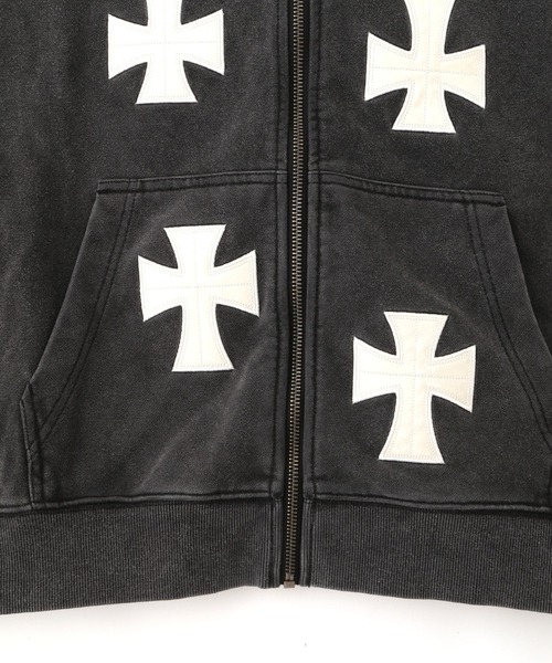 UNKNOWN LONDON(アンノウン・ロンドン)の「UNKNOWNLONDON/アンノウンロンドン/LHP別注 Leather Cross Zip Hoodie(パーカー・メンズ・ブラック/ホワイト・M/L/XL)」の8枚目の写真