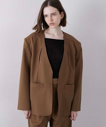 ノーカラージャケット（ブラウン/茶色系）ファッション通販