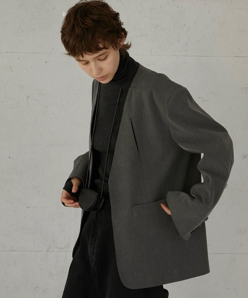 セール】【LA PEAU DE GEM】no collar hole jacket/ノーカラーホール