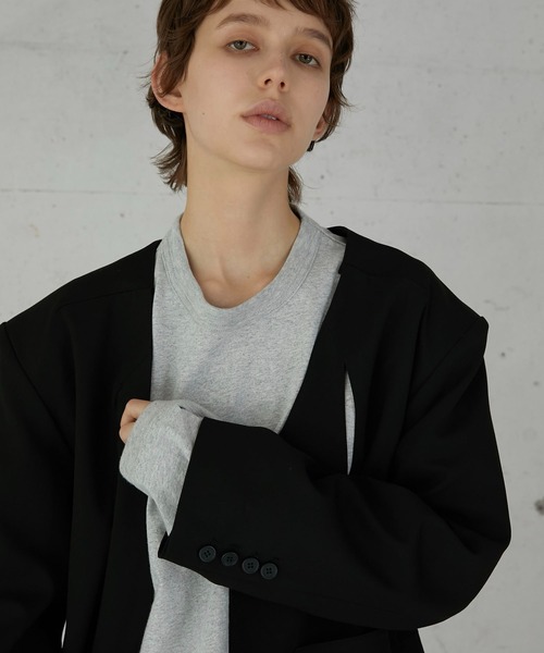 セール】【LA PEAU DE GEM】no collar hole jacket/ノーカラーホール