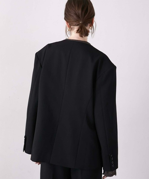 セール】【LA PEAU DE GEM】no collar hole jacket/ノーカラーホール