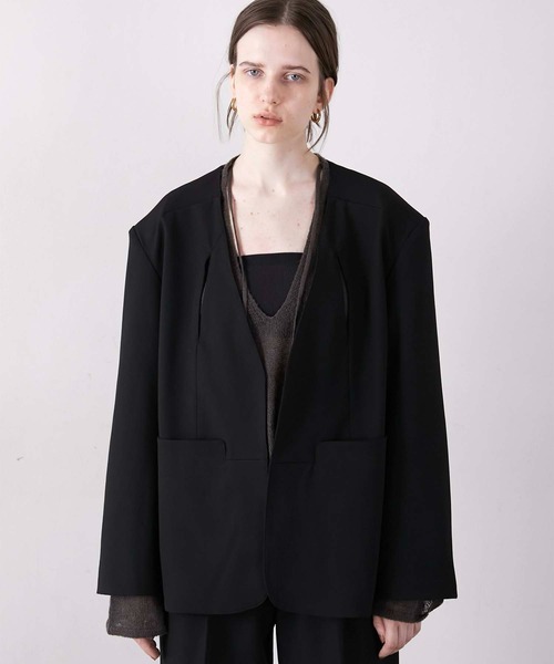 セール】【LA PEAU DE GEM】no collar hole jacket/ノーカラーホール