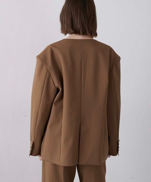 セール】【LA PEAU DE GEM】no collar hole jacket/ノーカラーホール