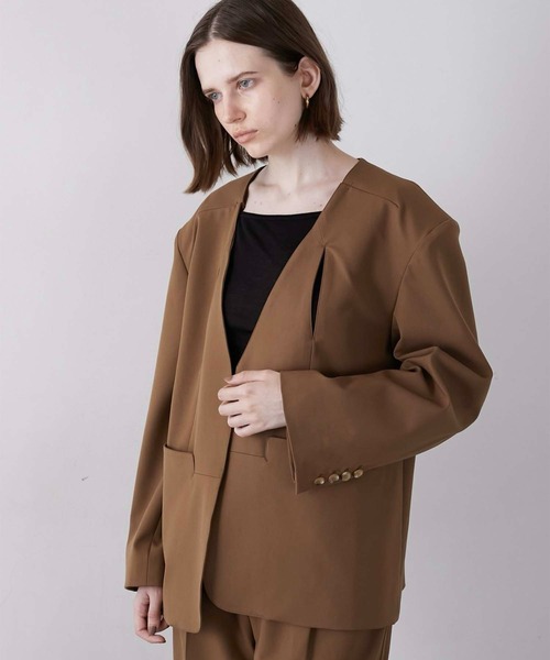 セール】【LA PEAU DE GEM】no collar hole jacket/ノーカラーホール