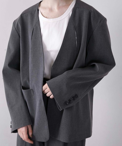 セール】【LA PEAU DE GEM】no collar hole jacket/ノーカラーホール
