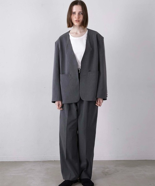 ジャケット・アウター LA PEAU DE GEM no collar hole jakcet セール】【LA PEAU DE GEM】no collar hole jacket/ノーカラーホール