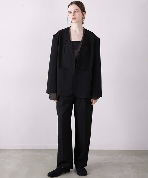 セール】【LA PEAU DE GEM】no collar hole jacket/ノーカラーホール