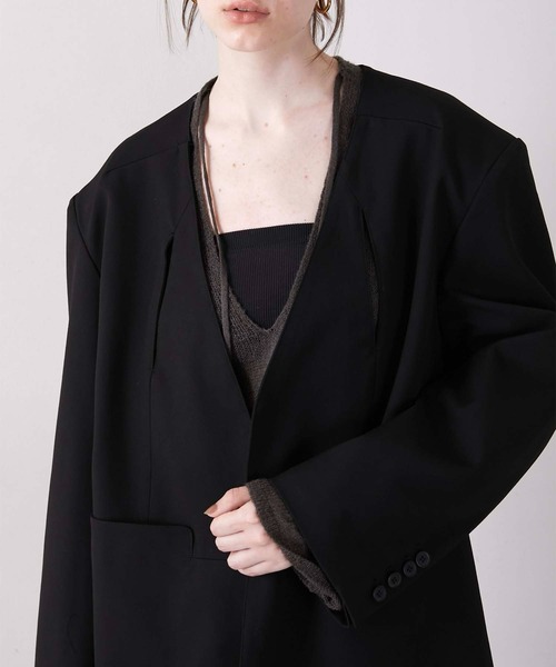 LA PEAU DE GEM ハーフスリーブホールジャケット　ブラック LA PEAU DE GEM ハーフスリーブホールジャケット ブラック セール