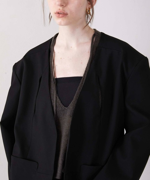 セール】【LA PEAU DE GEM】no collar hole jacket/ノーカラーホール
