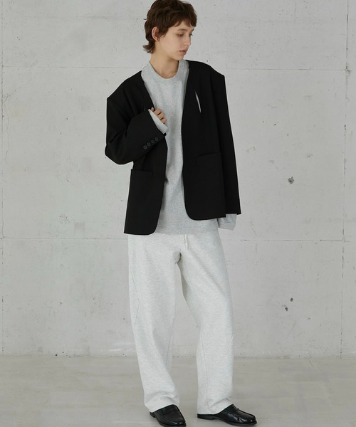 セール】【LA PEAU DE GEM】no collar hole jacket/ノーカラーホール