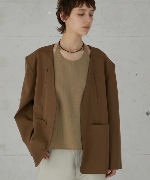 セール】【LA PEAU DE GEM】no collar hole jacket/ノーカラーホール