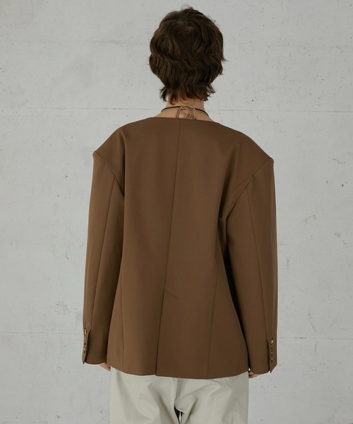 セール】【LA PEAU DE GEM】no collar hole jacket/ノーカラーホール