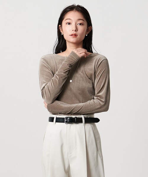 MARW UNITED ARROWS（マルゥ ユナイテッドアローズ）の「＜MARW UNITED ARROWS＞シアー ベロア ロングスリーブ カットソー（Tシャツ/カットソー・レディース・ナチュラル/モカ/ネイビー・FREE）」の4枚目の写真