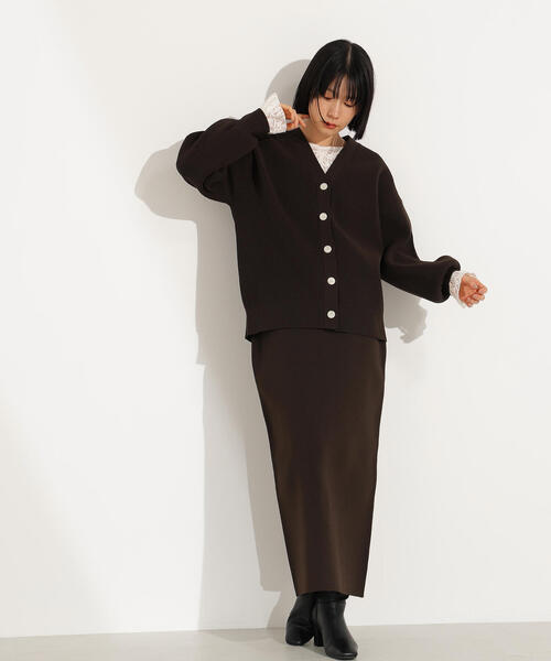 セール】【PS/低身長サイズ】フォルムニットカーデセットアップ