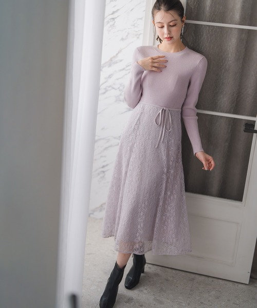 MISCH MASCH（ミッシュマッシュ）の「2025秋冬新作 ラメレースニットドッキングワンピース（ワンピース・レディース・グレー/ブラック/ピンク・ﾌﾘ-）」の3枚目の写真